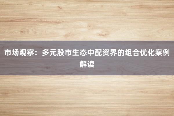 市场观察：多元股市生态中配资界的组合优化案例解读
