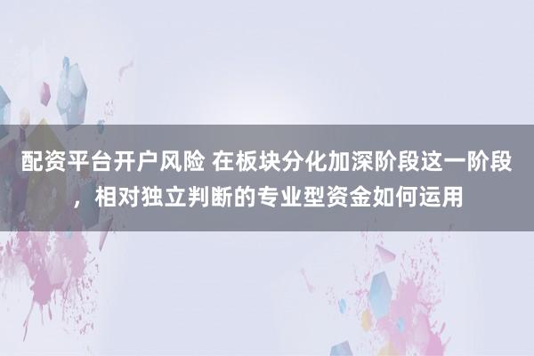 配资平台开户风险 在板块分化加深阶段这一阶段，相对独立判断的专业型资金如何运用